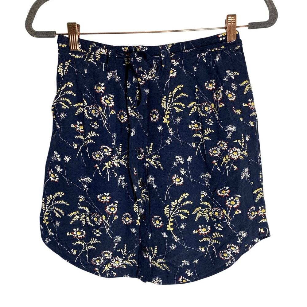 LOFT Petites Blue Floral Belted Skirt Sz XXSP Boho Casual Preppy